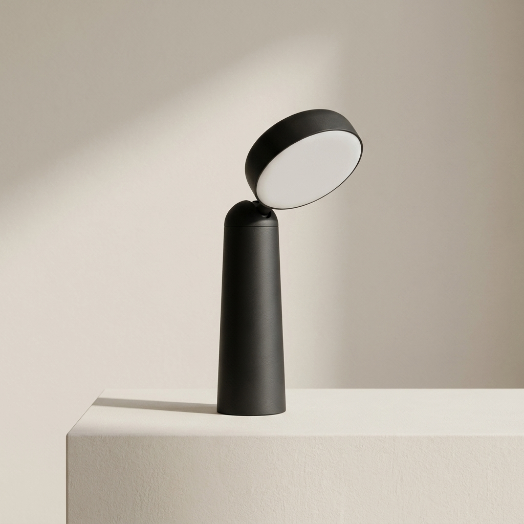 Modern black table lamp on a neutral background