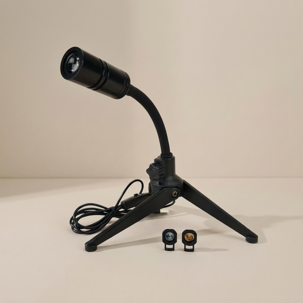 Black adjustable lamp with a stand on a beige background