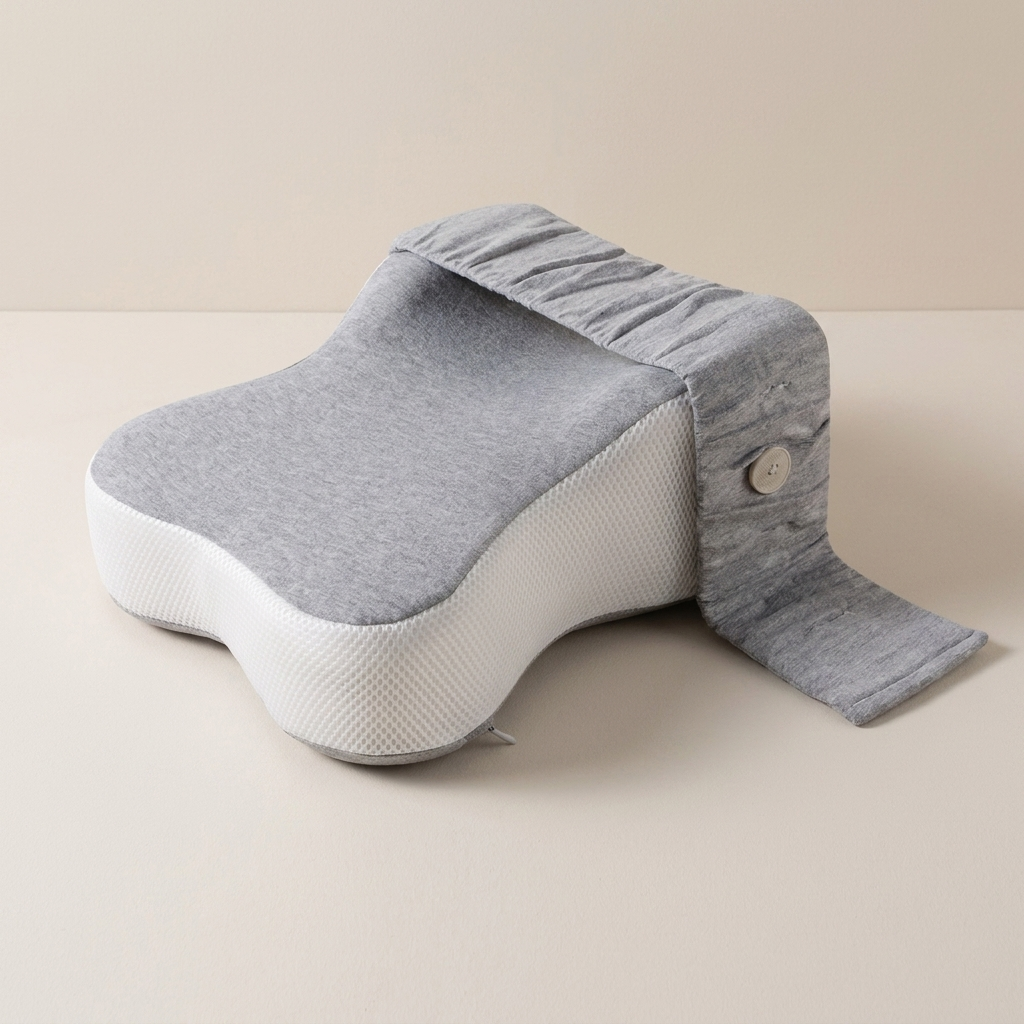 Gray and white pillow on a beige background