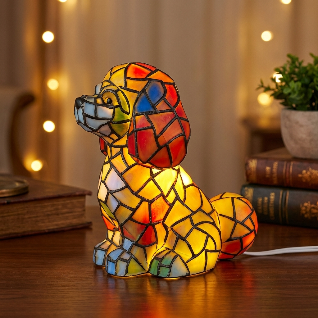 3D Mosaic Poodle Dog Table Lamp – Colorful Animal Night Light for Bedroom, Shelf and Home Decor