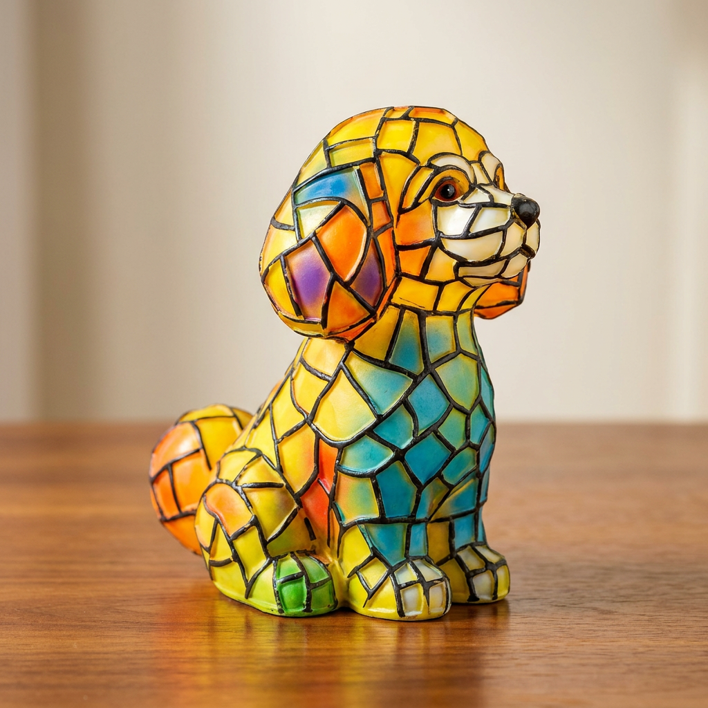 3D Mosaic Poodle Dog Table Lamp – Colorful Animal Night Light for Bedroom, Shelf and Home Decor