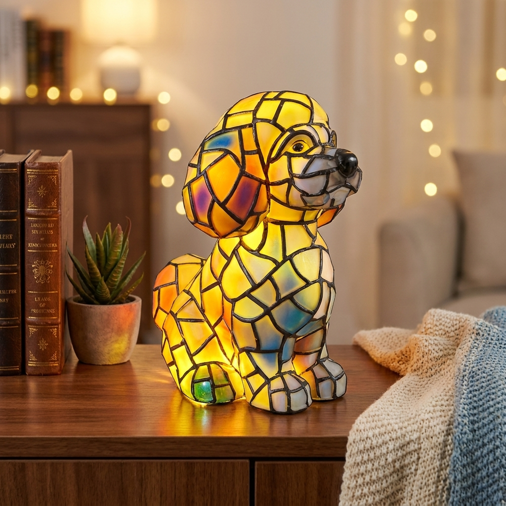 3D Mosaic Poodle Dog Table Lamp – Colorful Animal Night Light for Bedroom, Shelf and Home Decor