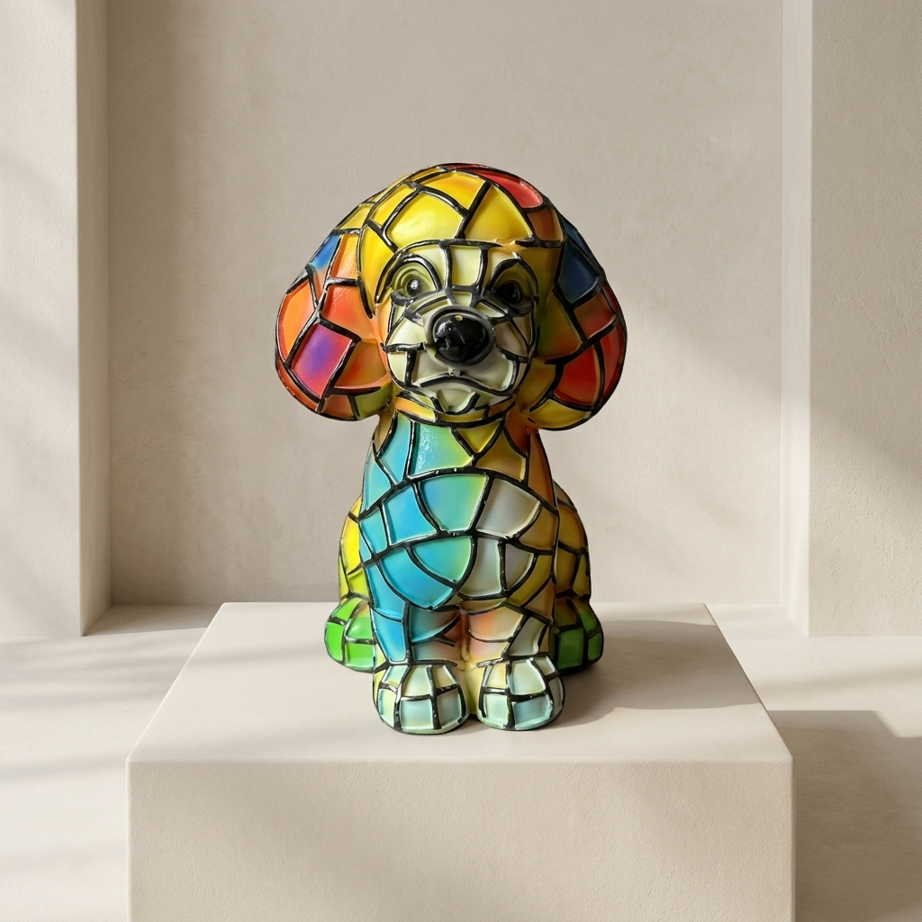 3D Mosaic Poodle Dog Table Lamp – Colorful Animal Night Light for Bedroom, Shelf and Home Decor