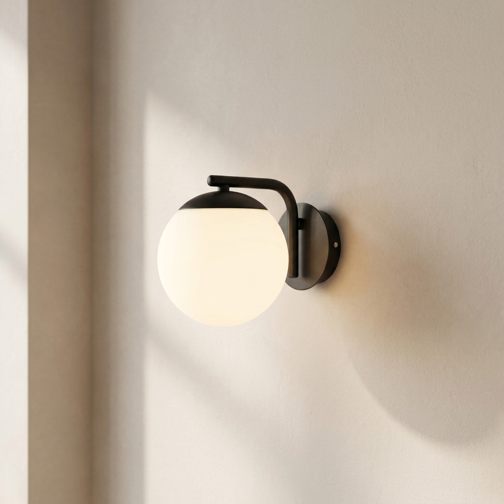 Globe Wall Light, Glass Shade, E14 Bulb, Hardwired Installation