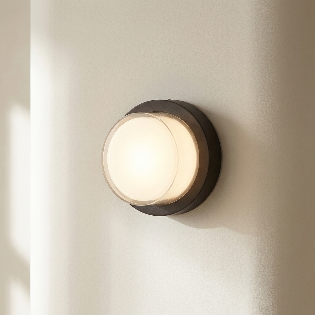 Round wall light fixture on a neutral wall