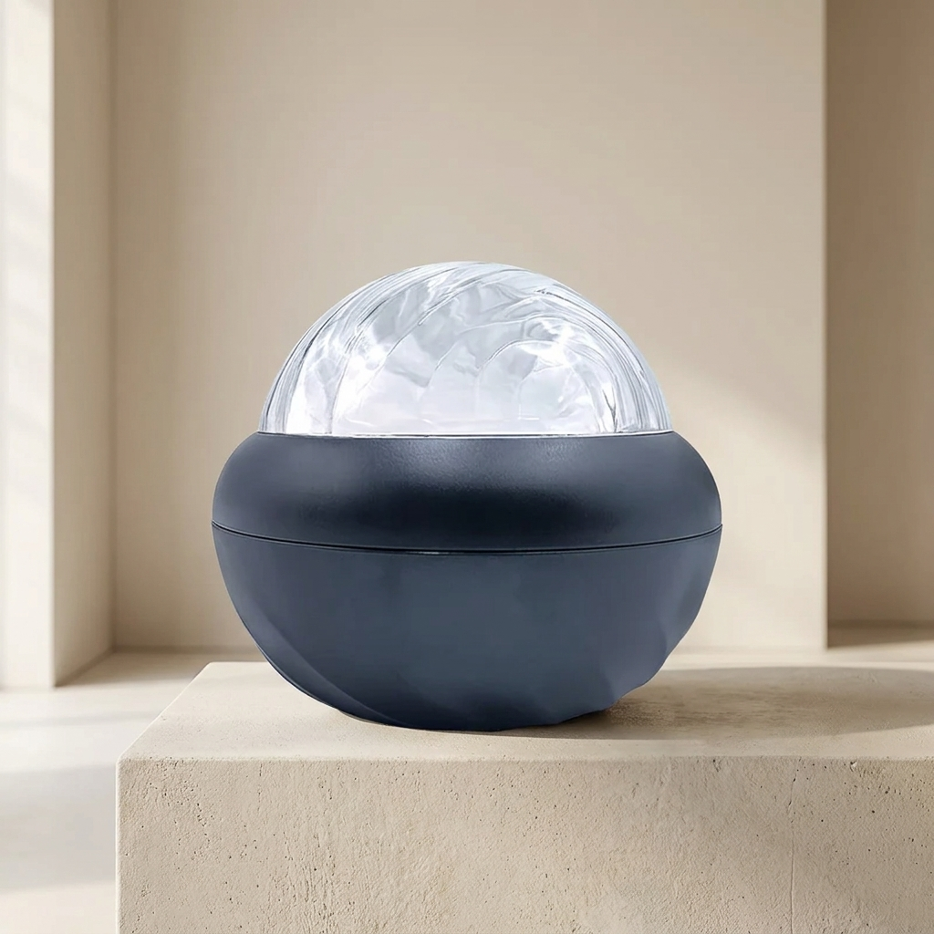 Spherical decorative light on a beige surface with a neutral background