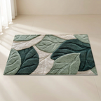 Decorative rug with leaf pattern on a light floor