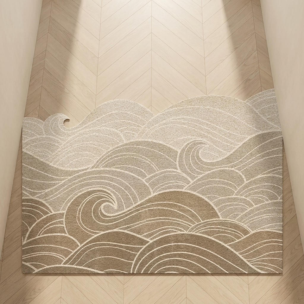 Decorative wall art with wave pattern on a beige background