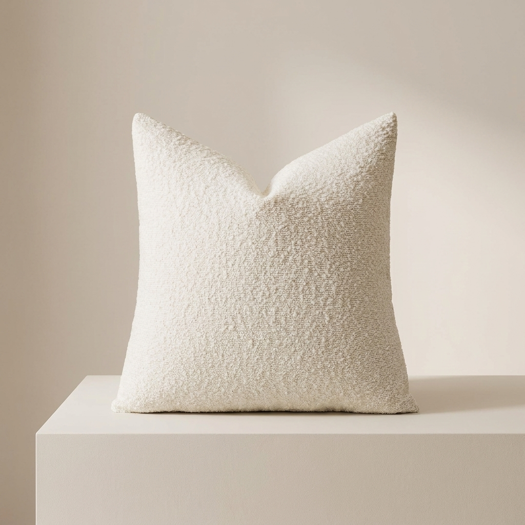 Textured white pillow on a beige background
