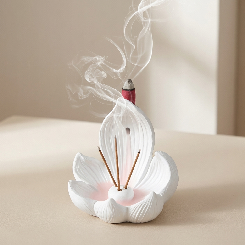 Incense Burner Ceramic Backflow Lotus Design