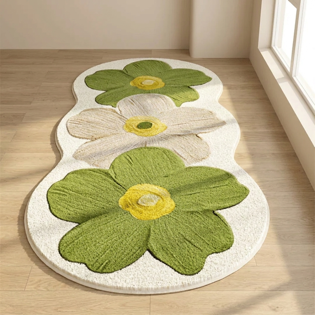 Floral Runner Rug, Microfiber Blend, Non-Slip Backing, 3 Size Options