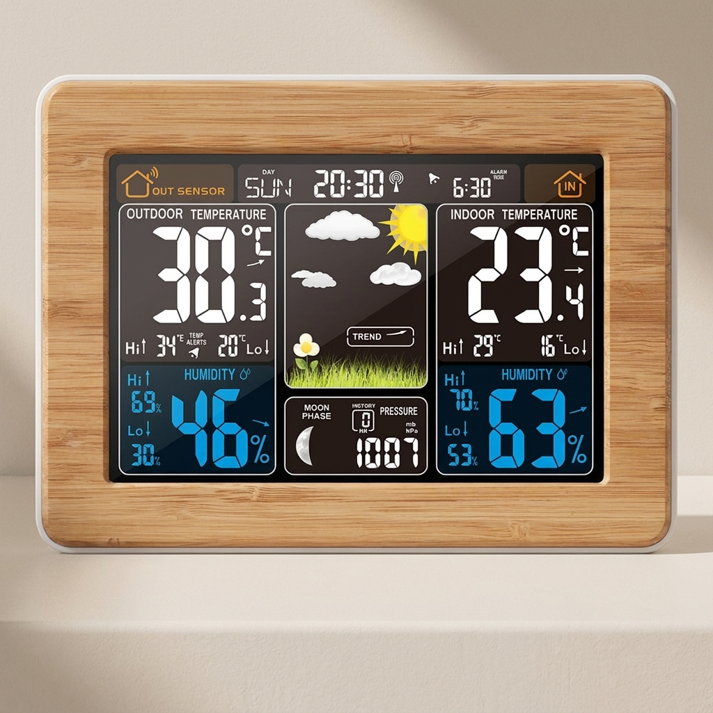 Wireless Weather Station, Color LCD Display, Indoor/Outdoor Sensor, USB Powered