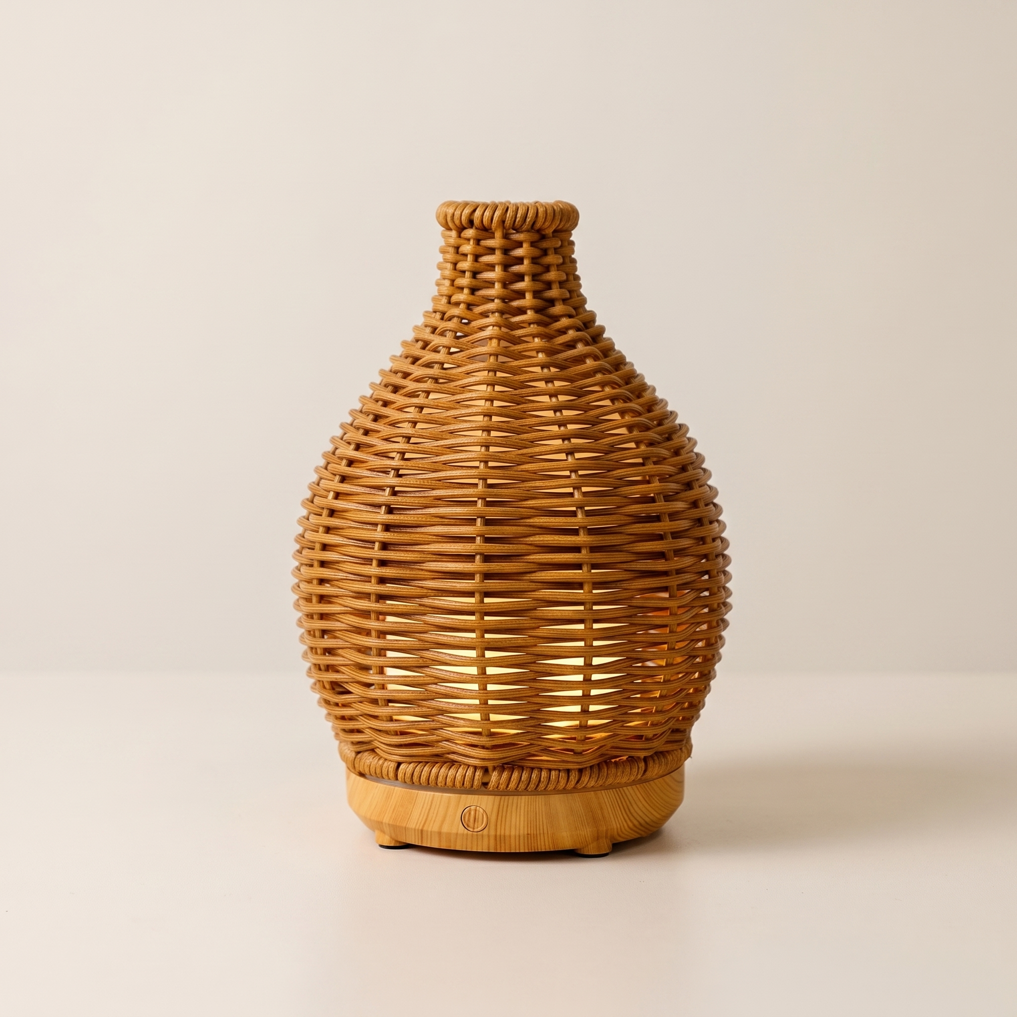 Woven rattan vase on a beige background
