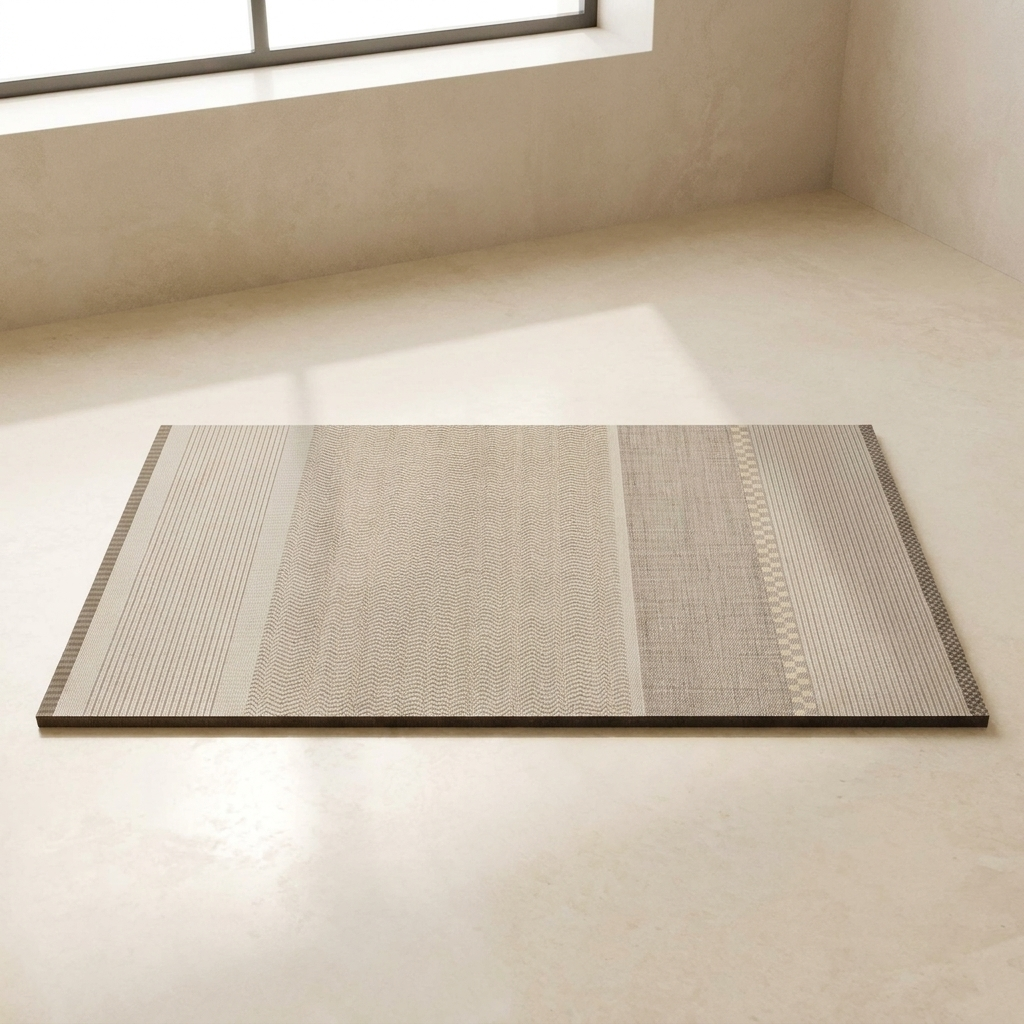 Bamboo mat on a light wooden floor with a window in the background