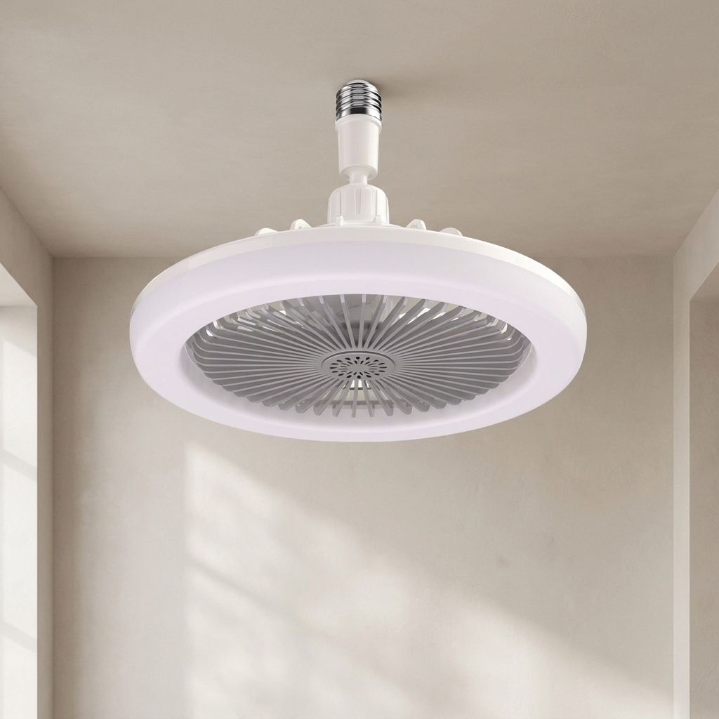 Ceiling fan with light fixture on a neutral ceiling