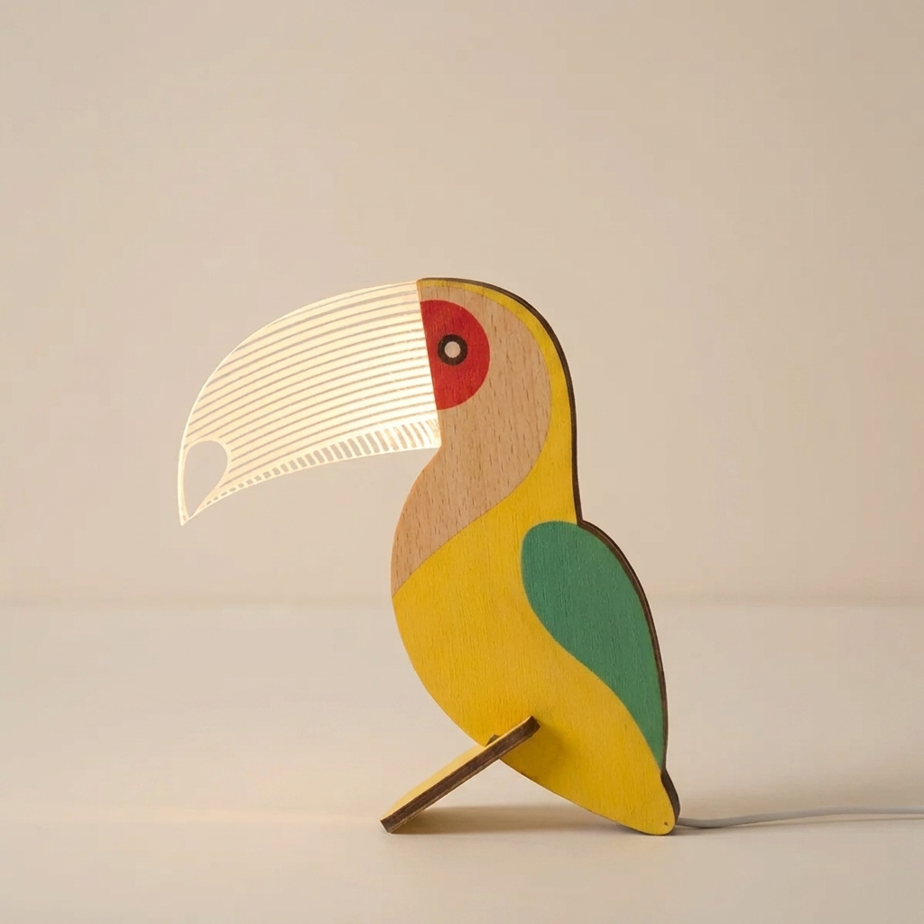 Parrot-shaped lamp with a beige background