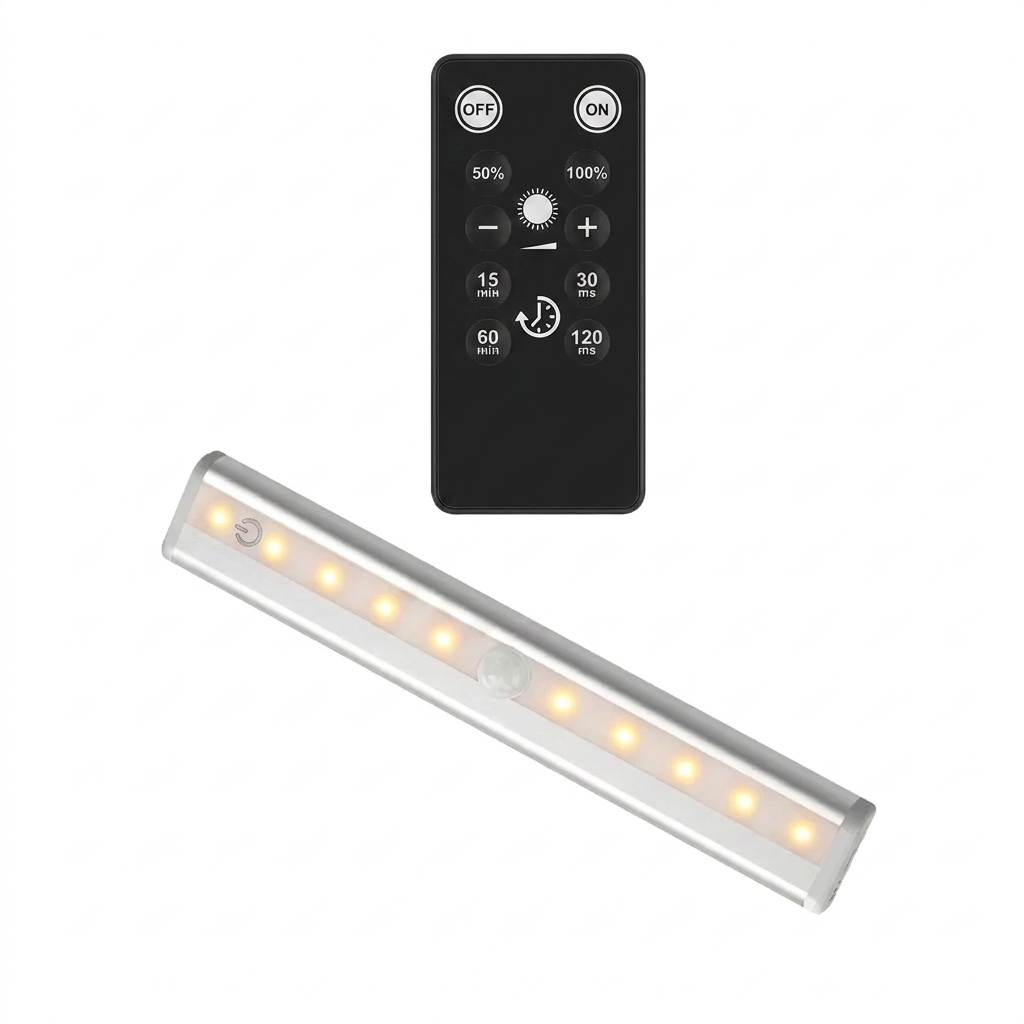 LED strip light with remote control on a white background