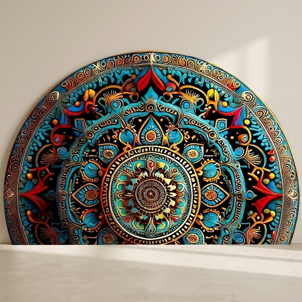 Decorative wall art with intricate patterns on a plain wall