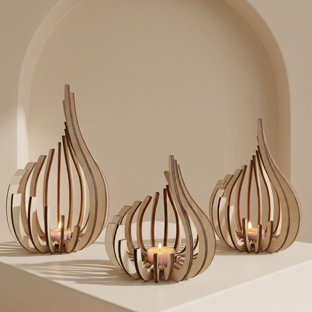 Candle Holder, Flame Shape, Bamboo, 3 Size Options