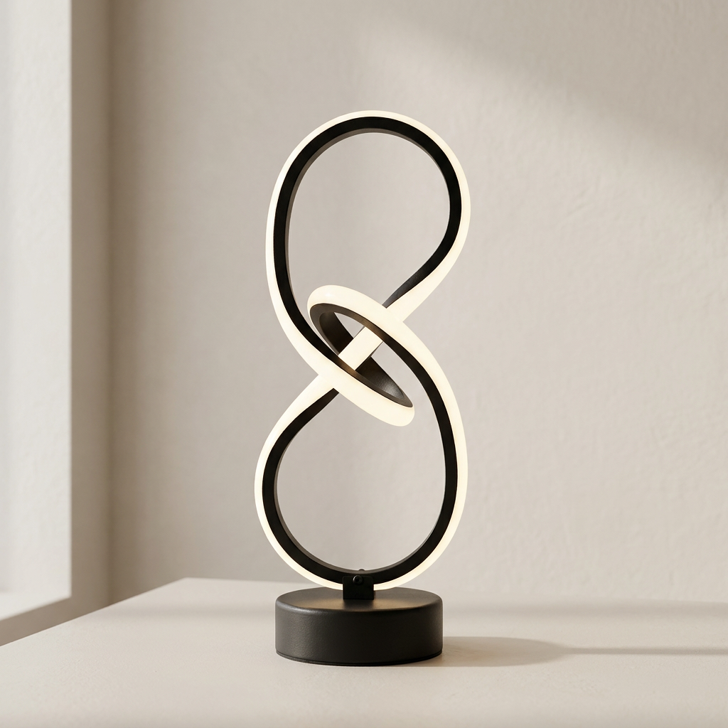 Modern table lamp with circular design on a neutral background