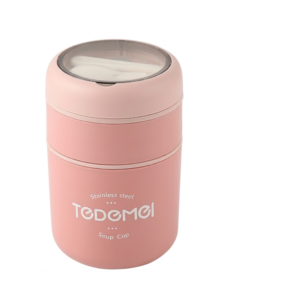 Pink stainless steel soup cup