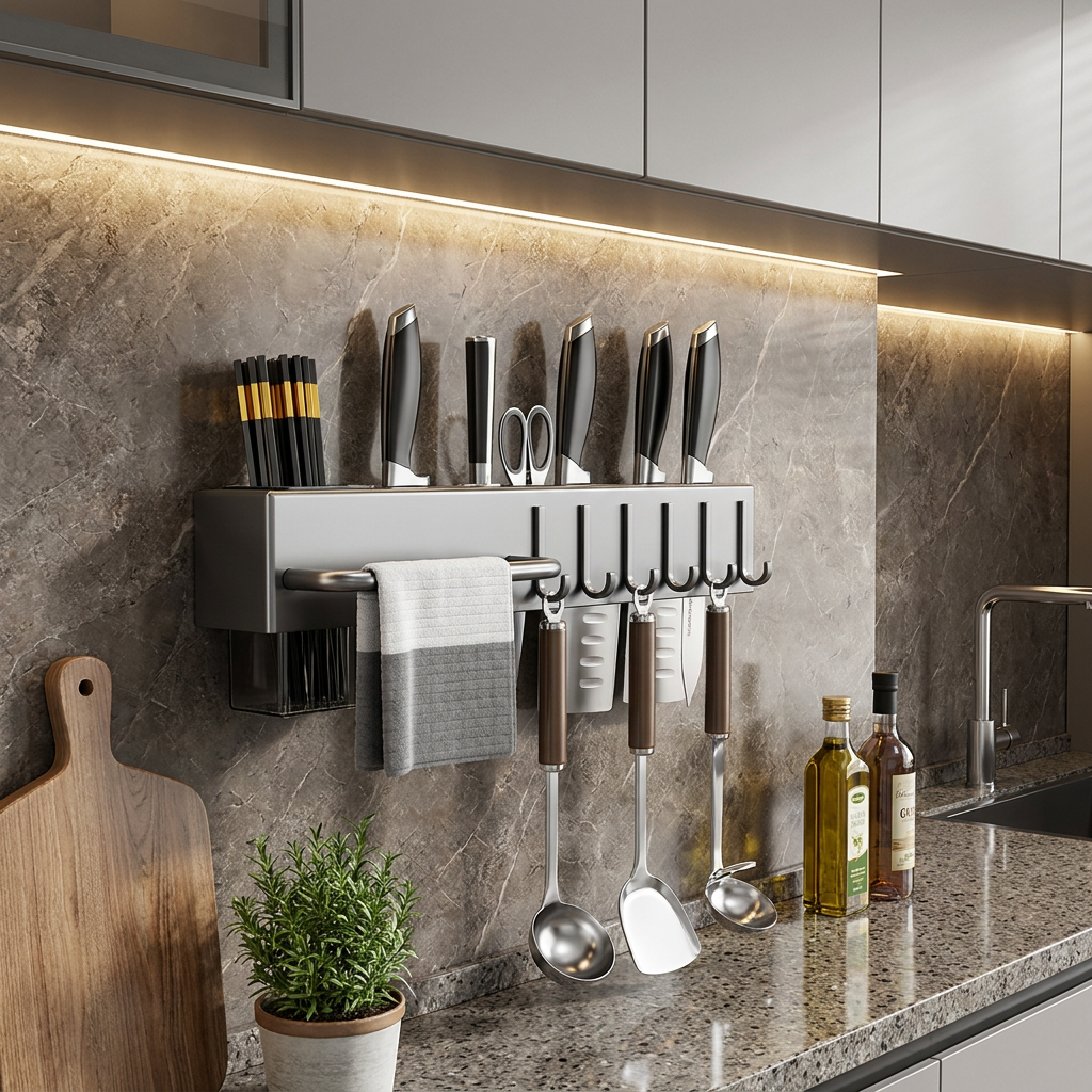 Wall Mounted Cutlery Organizer Metal Kitchen Storage Rack 2