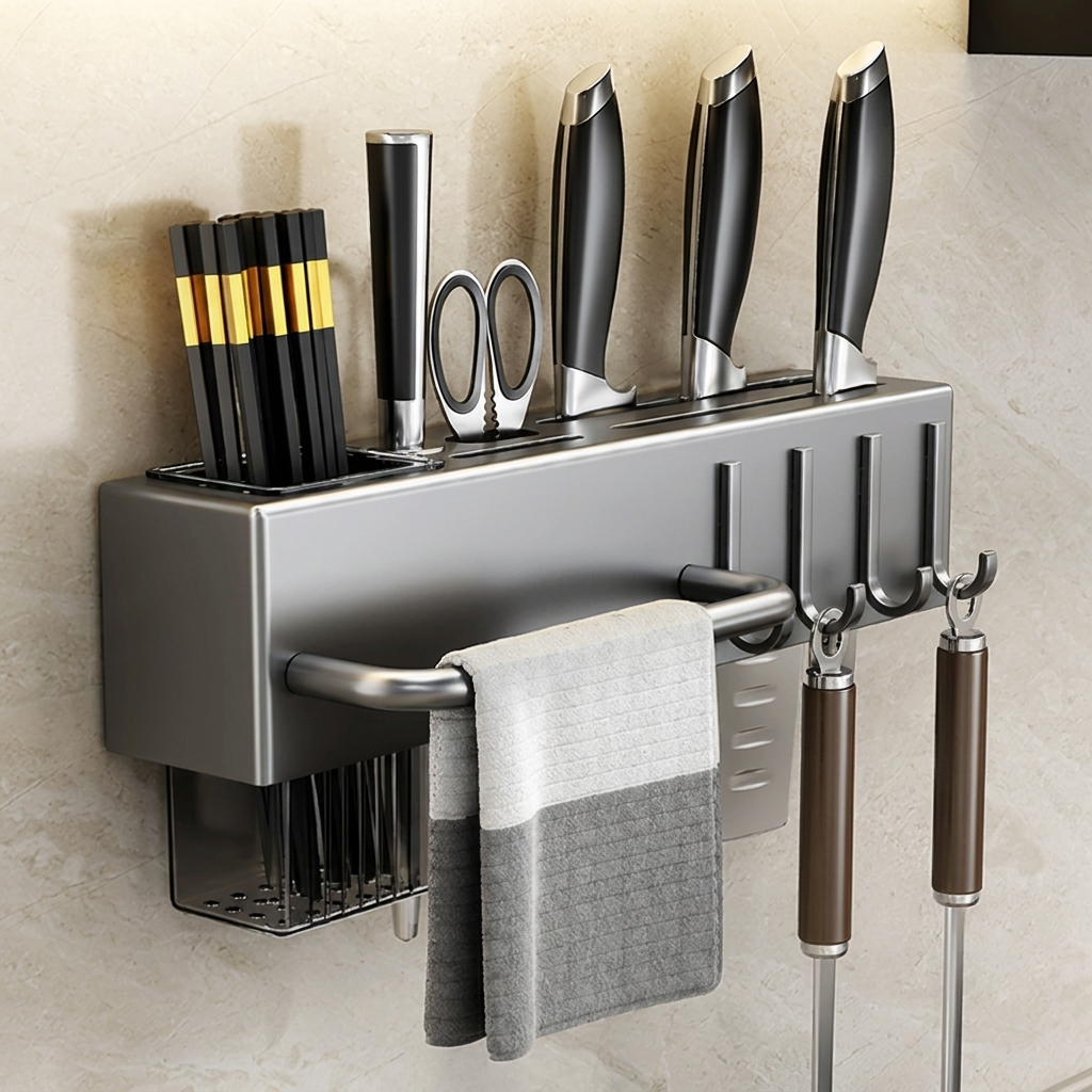 Wall Mounted Cutlery Organizer Metal Kitchen Storage Rack 3