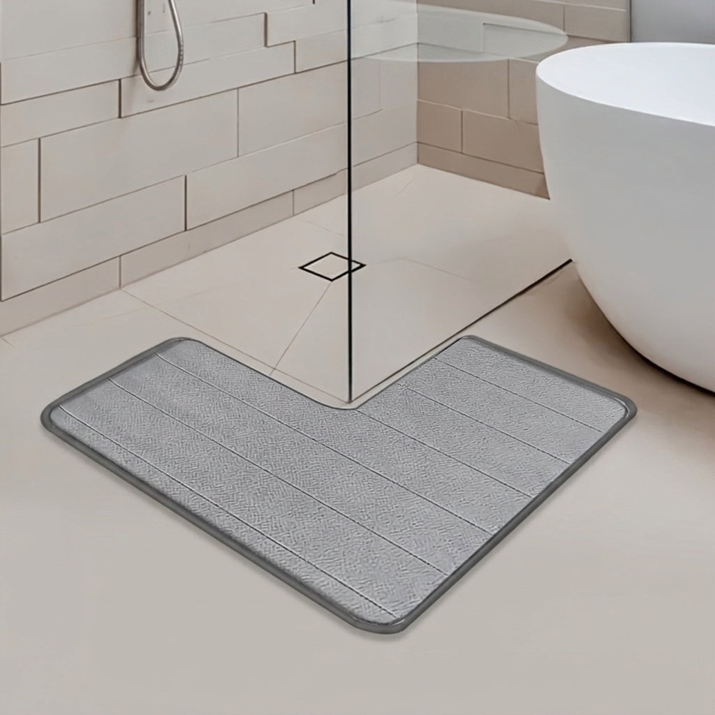 Bath Mat L Shaped Non Slip Washable Bathroom Rug