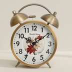 Decorative alarm clock with floral design on a beige background