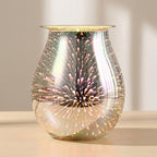 Decorative glass lantern with firework design on a neutral background