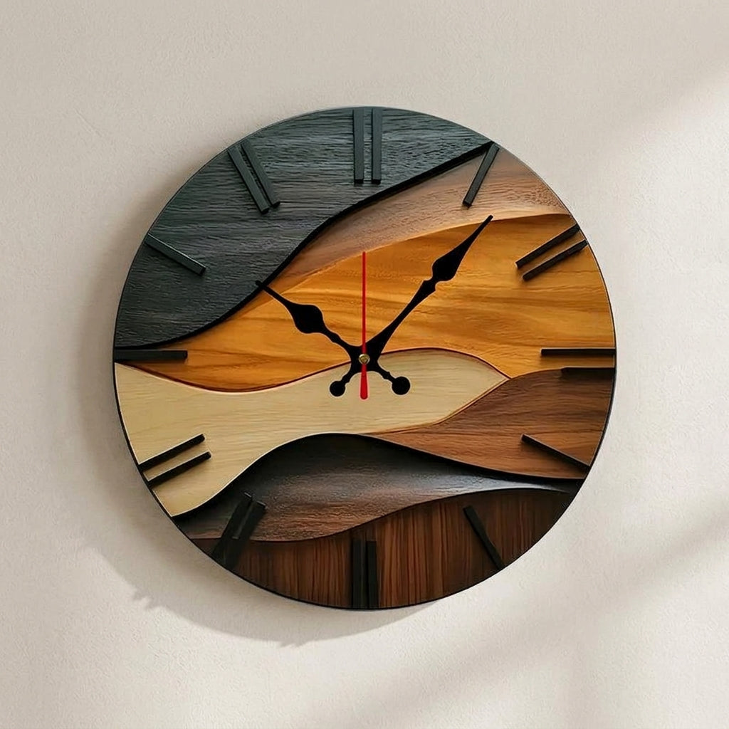 Wooden wall clock with a modern design on a plain background