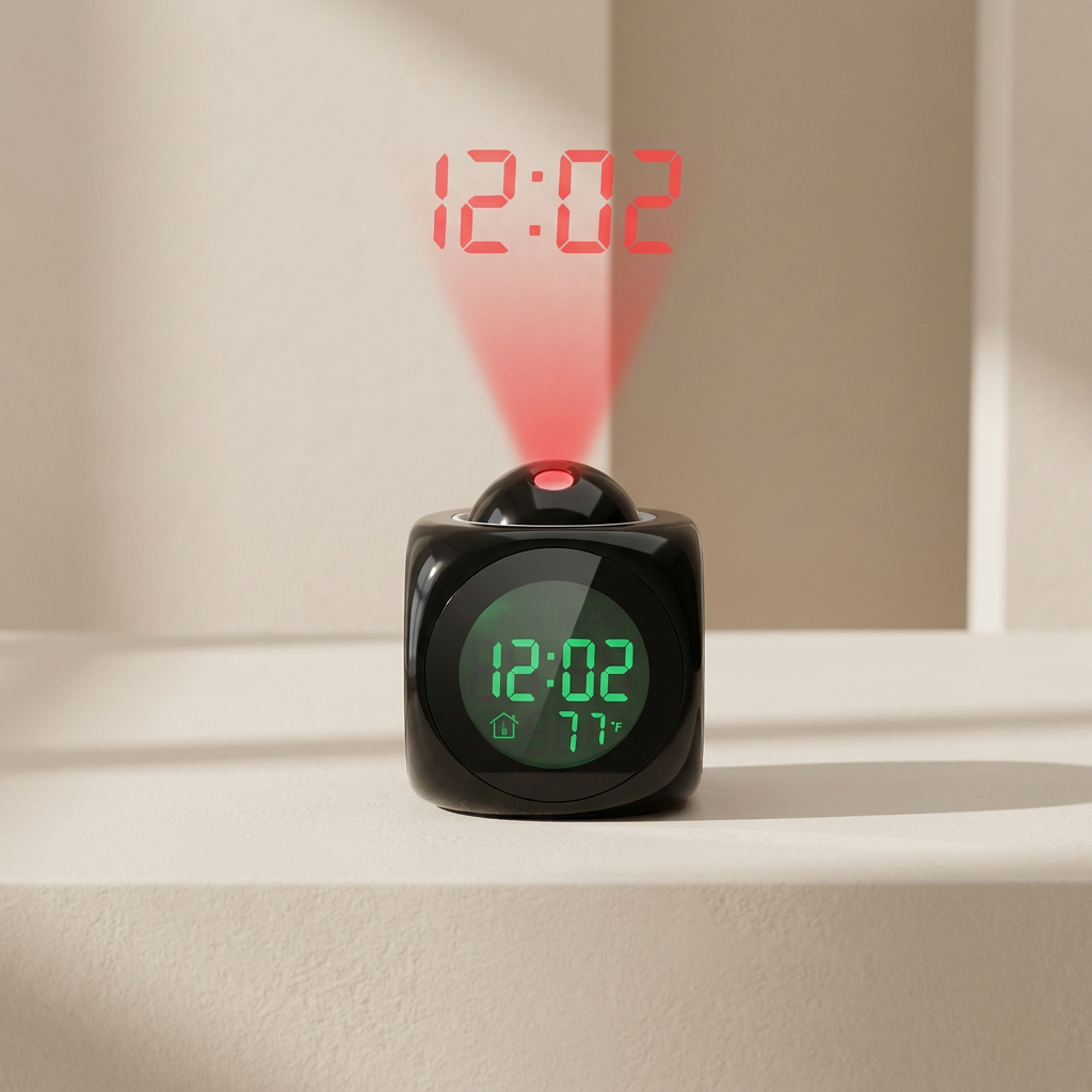 Digital clock with projection feature on a light surface