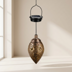 Decorative hanging solar light with intricate design on a neutral background