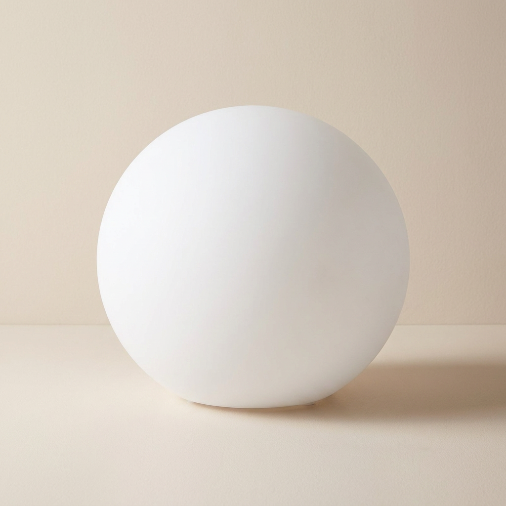 White spherical object on a beige background