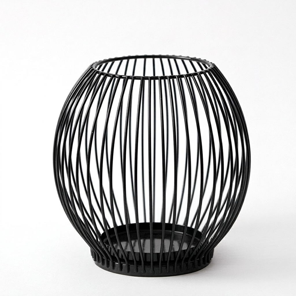 Black wire basket with dimensions on a white background