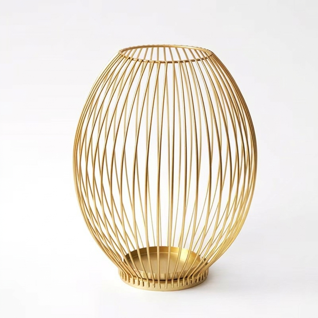 Gold wire basket on a white background