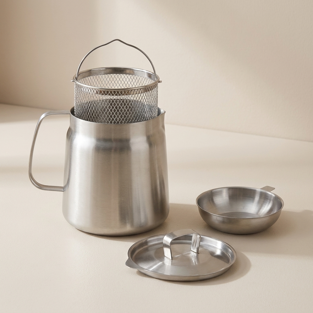 Deep Frying Pot with Oil Strainer, Fine Mesh Strainer, Pouring Spout, Oil Storage 0