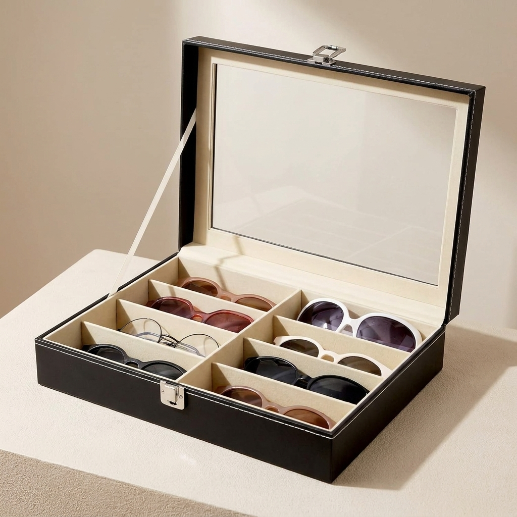 Sunglasses Storage Case, 8 Compartments, Lockable, Stackable