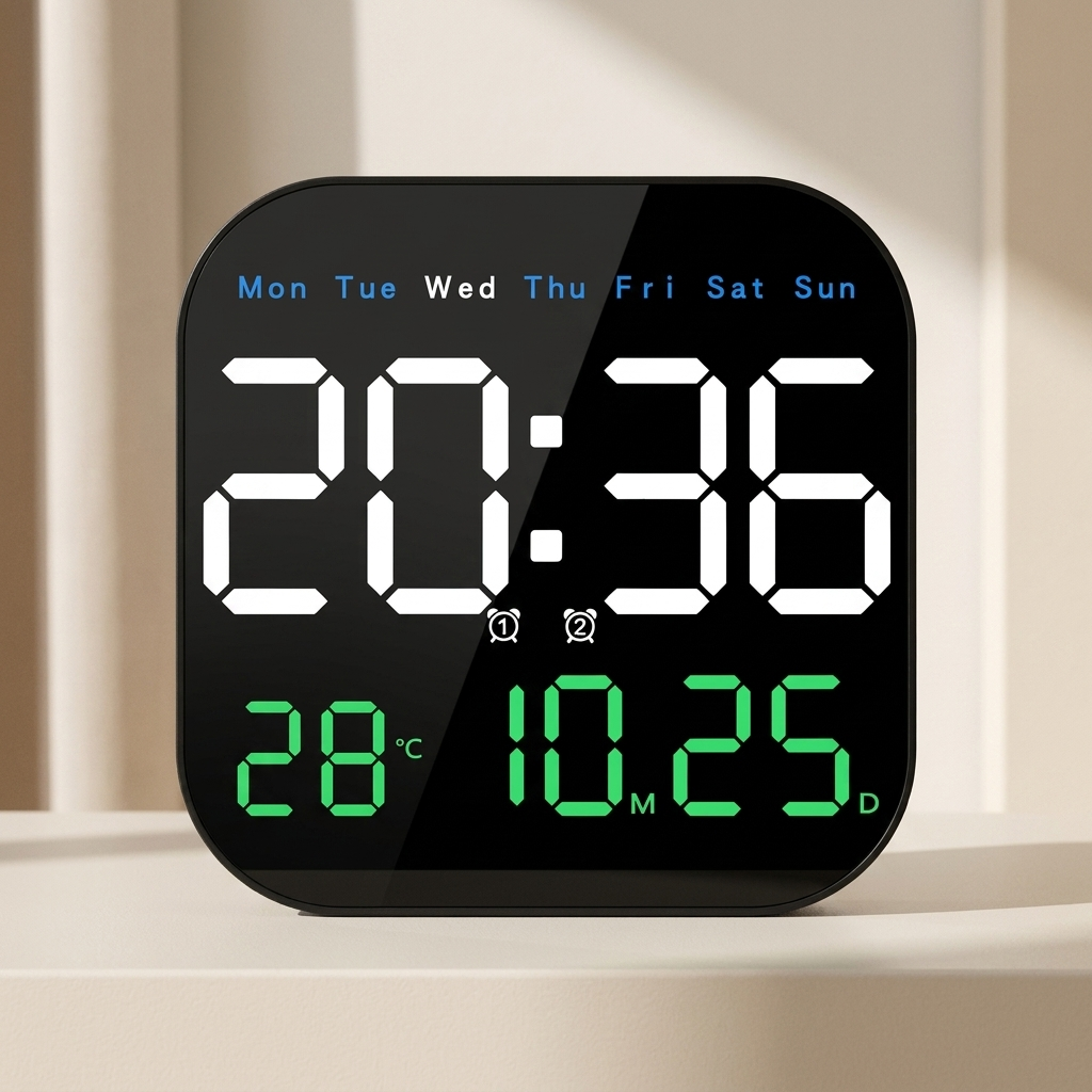 LED Wall Clock Remote Control Temperature Display Digital Wall Clock 1