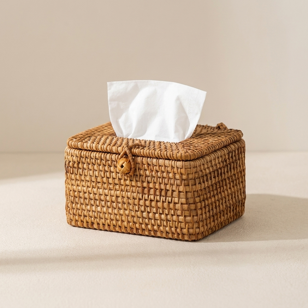 Tissue Box Cover Hand Woven Natural Rattan Rectangular Holder 1