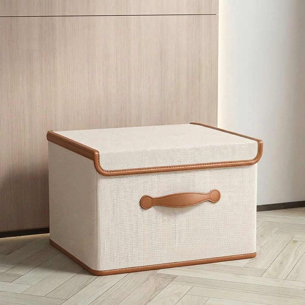 Storage Box Foldable Textile Storage Bin with Lid and Handles