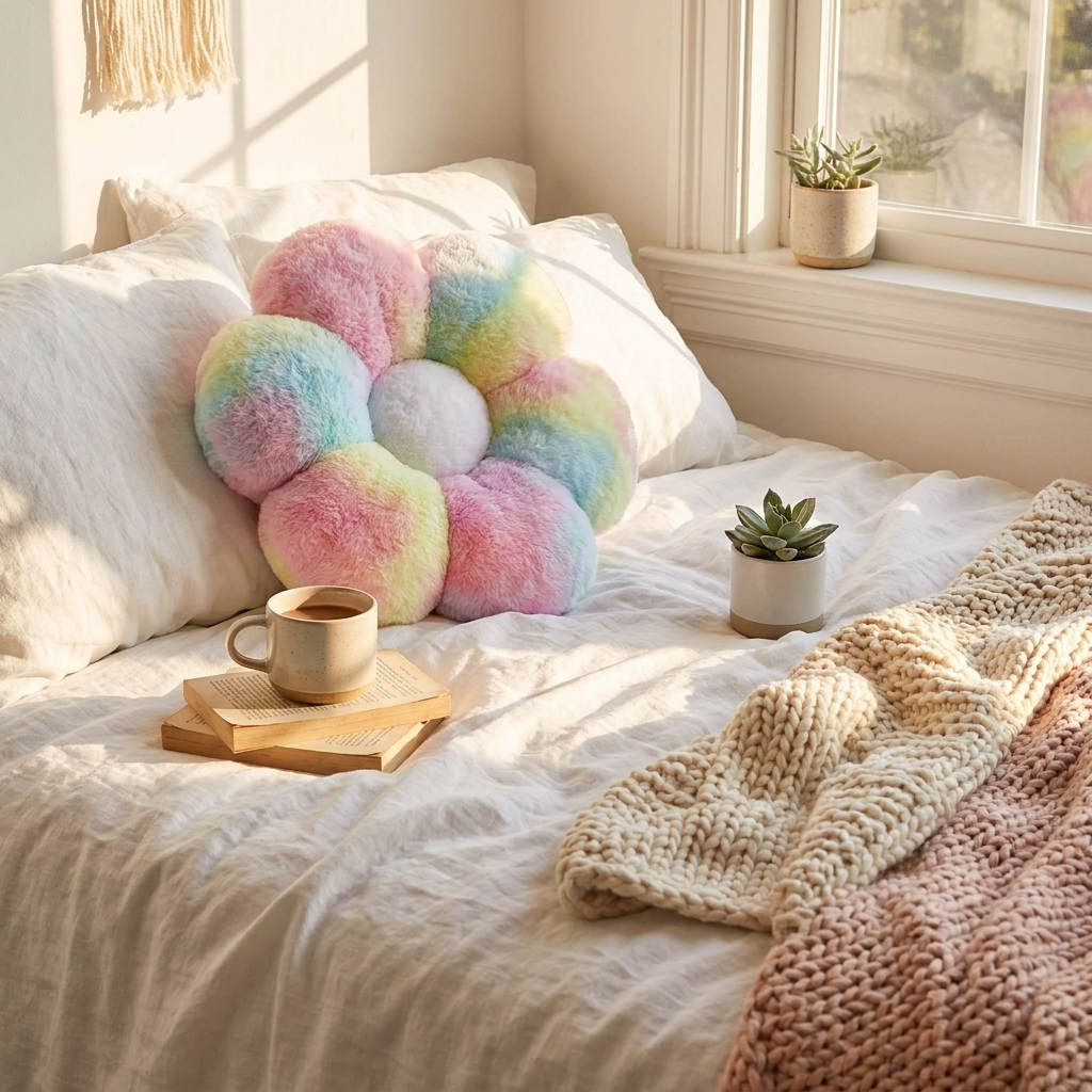 Decorative Cushion Multicolored Flower Design Cotton Filling 1