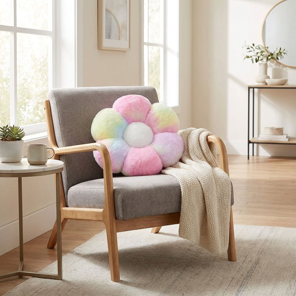 Decorative Cushion Multicolored Flower Design Cotton Filling 2