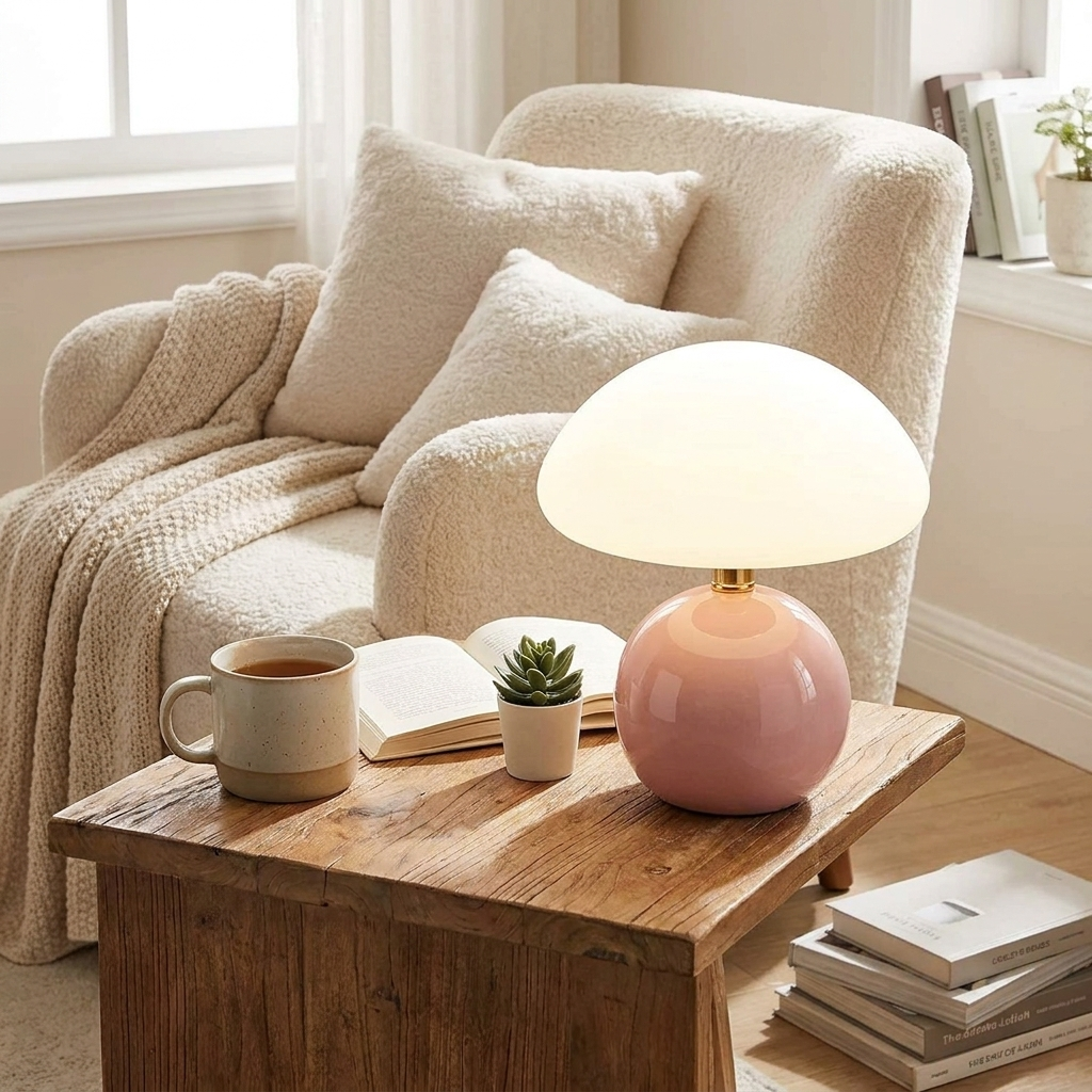 Table Lamp LED Ceramic PVC Mushroom Design Bedside Lamp 2
