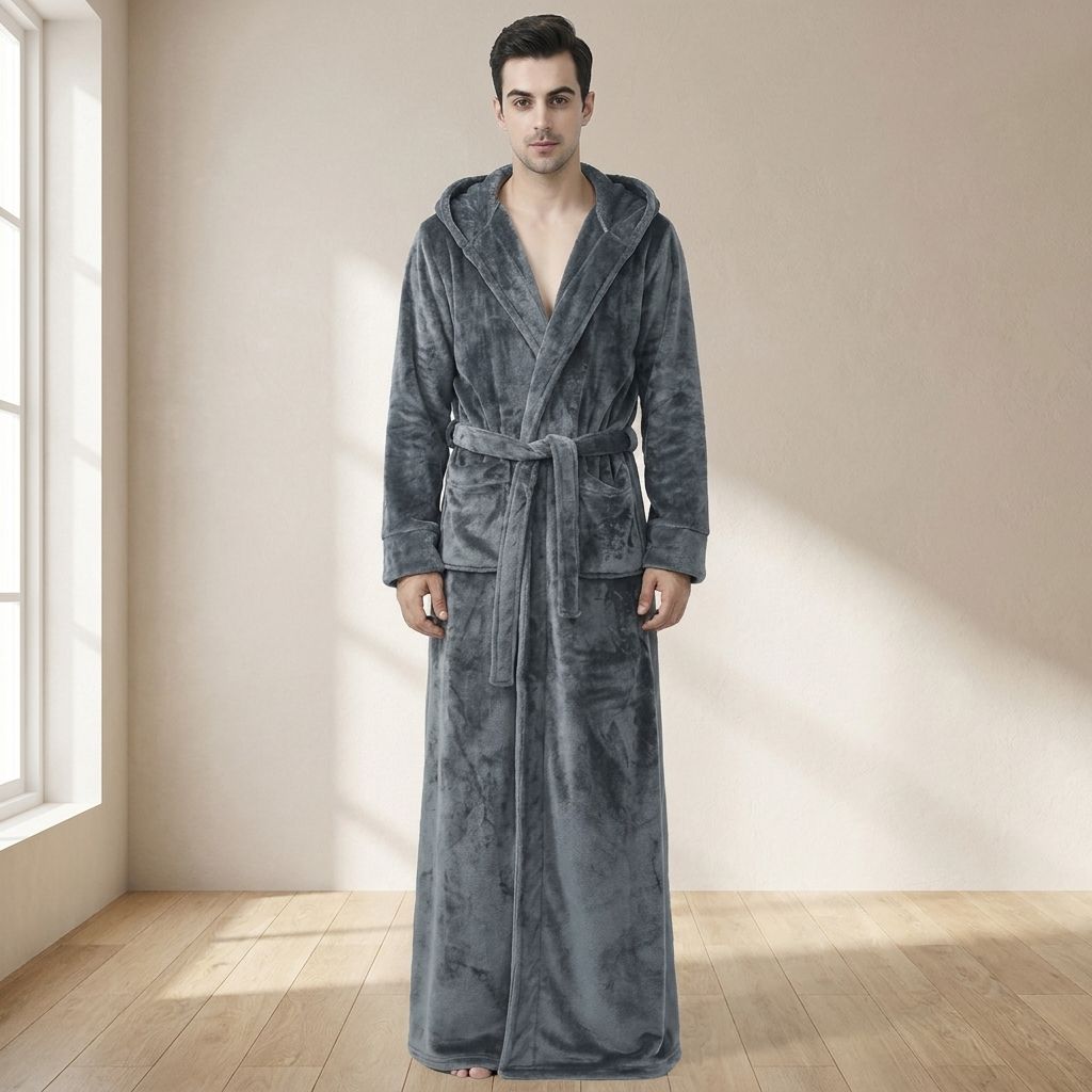 Men's Hooded Bathrobe – Soft Plush Robe for Warmth, Comfort & Relaxation