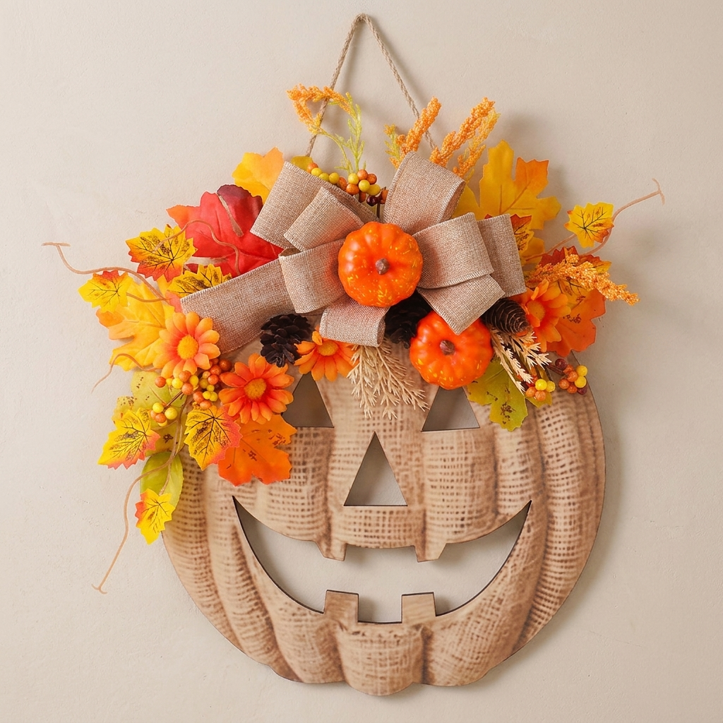 Pumpkin Hanging Decoration, Autumn Pumpkin Design, Optional Warm Lights, Jack-o'-Lantern