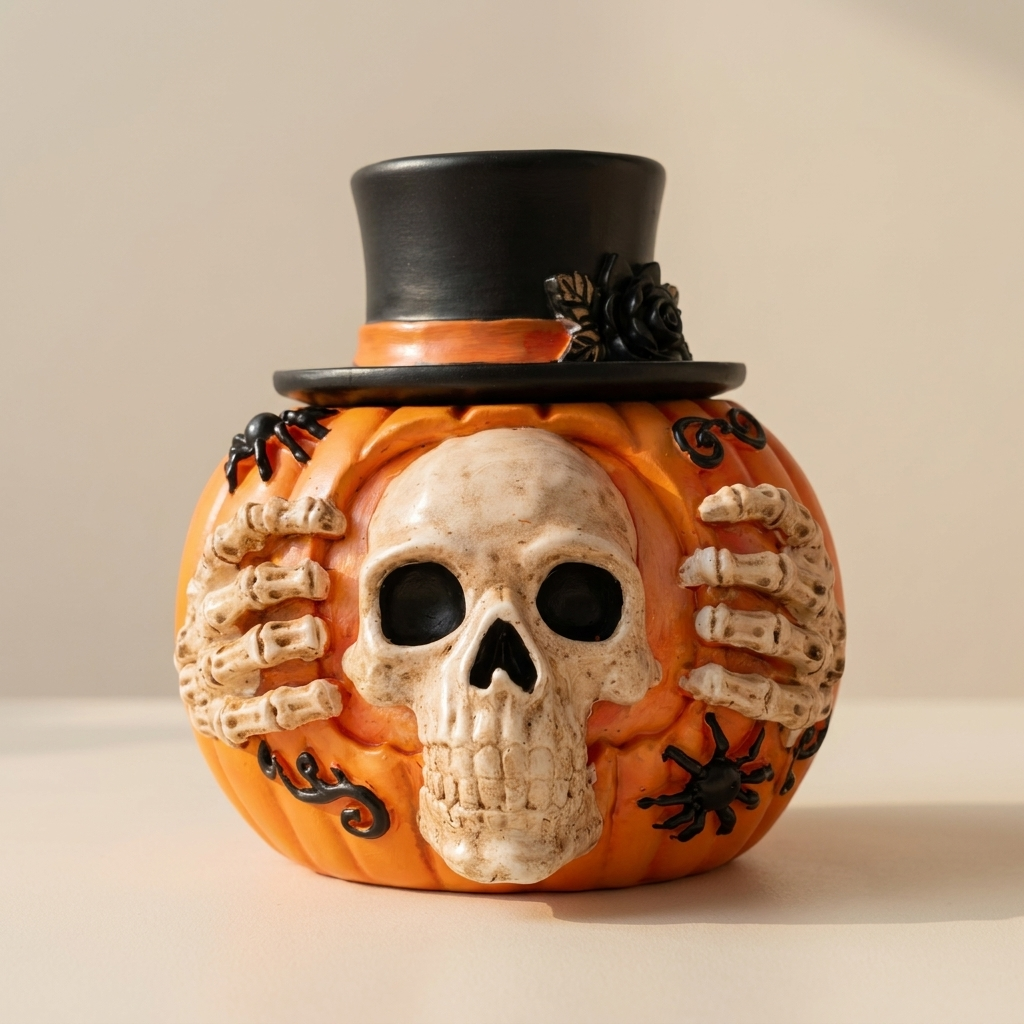 Skull Pumpkin Candy Jar, Halloween, Skull Design, Pumpkin Shape