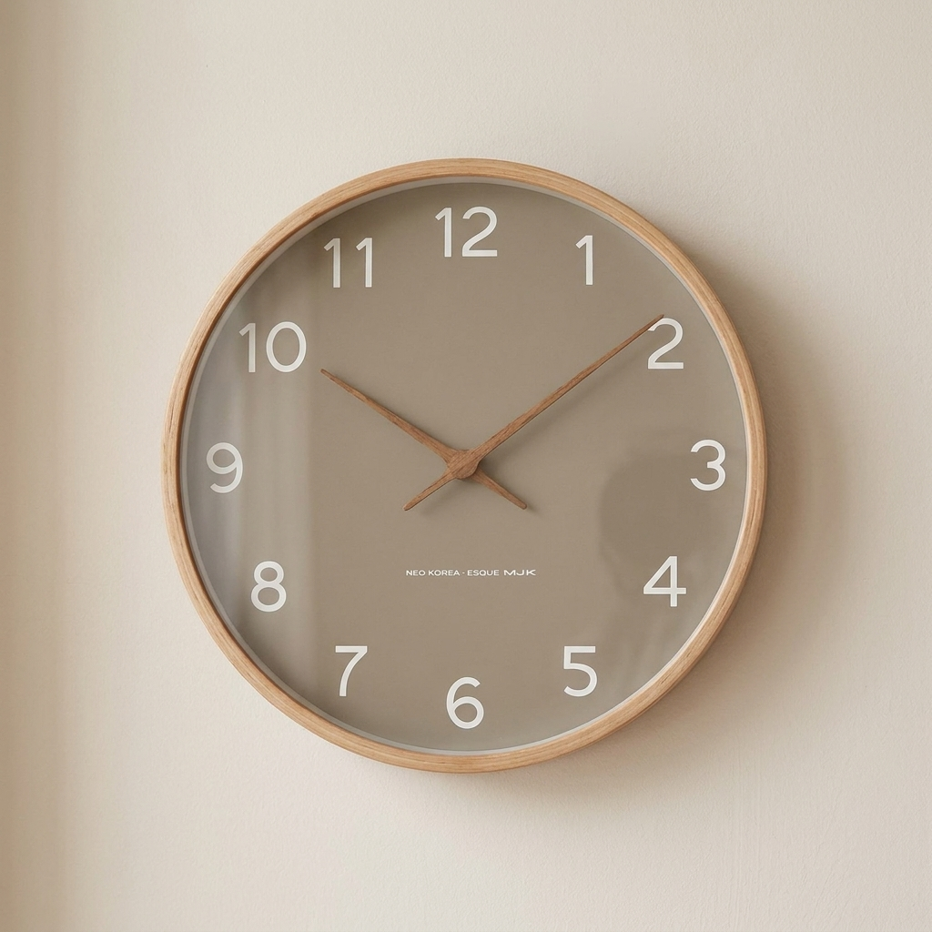 Wall Clock Natural Wood and Clear Glass Minimalist Design