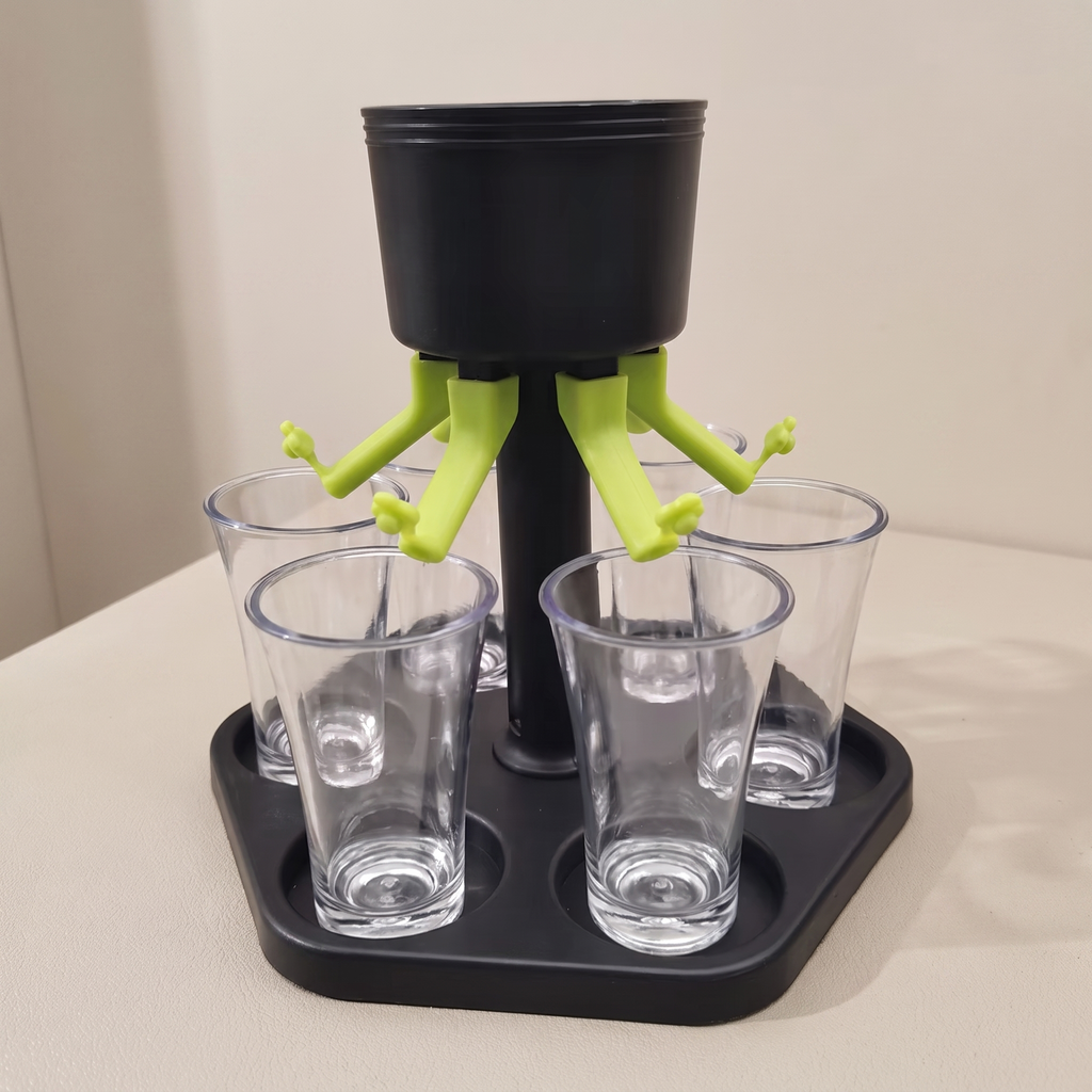 Six-Cup Shot Dispenser, With Lid, 1-Liter Bottle Support