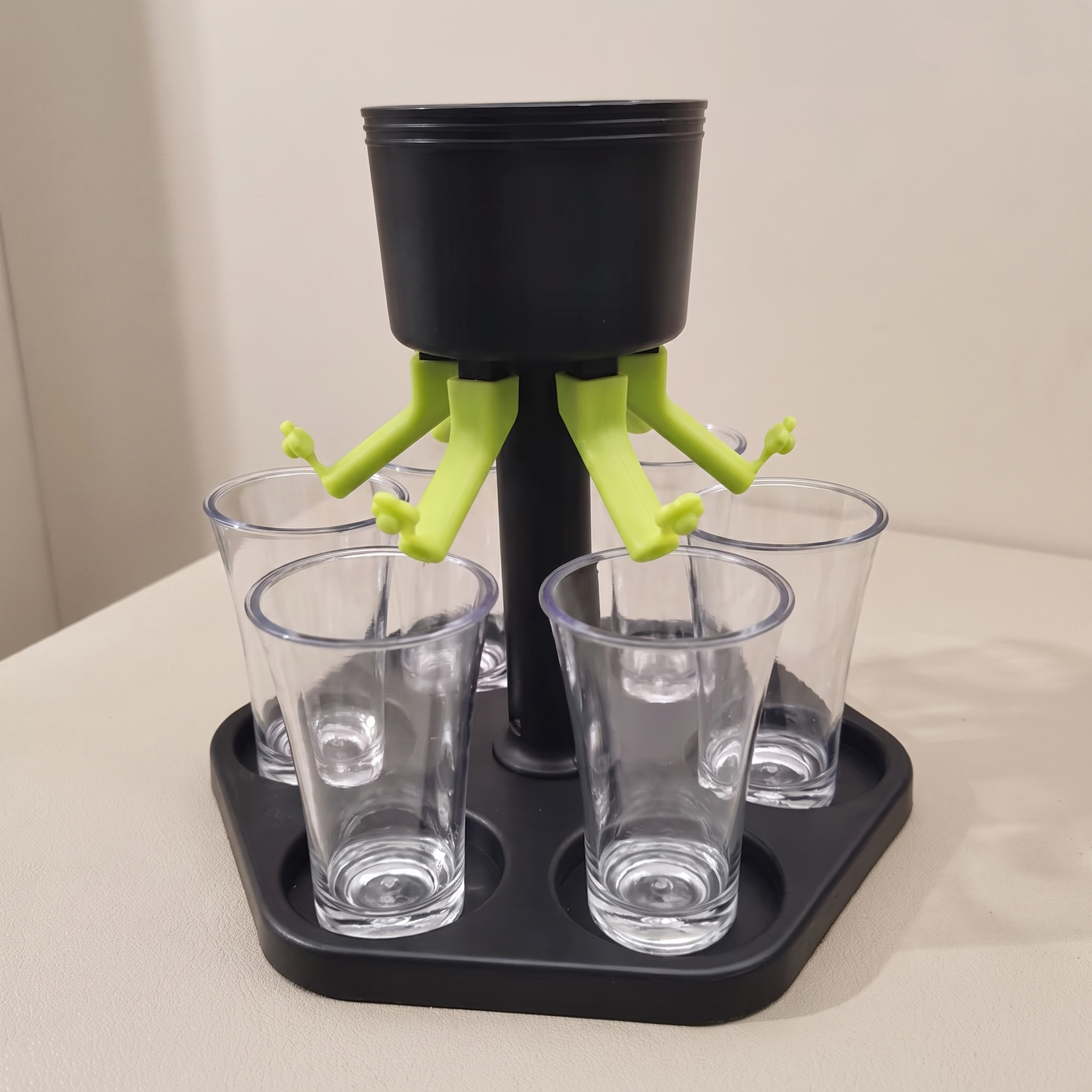 Six-Cup Shot Dispenser, With Lid, 1-Liter Bottle Support